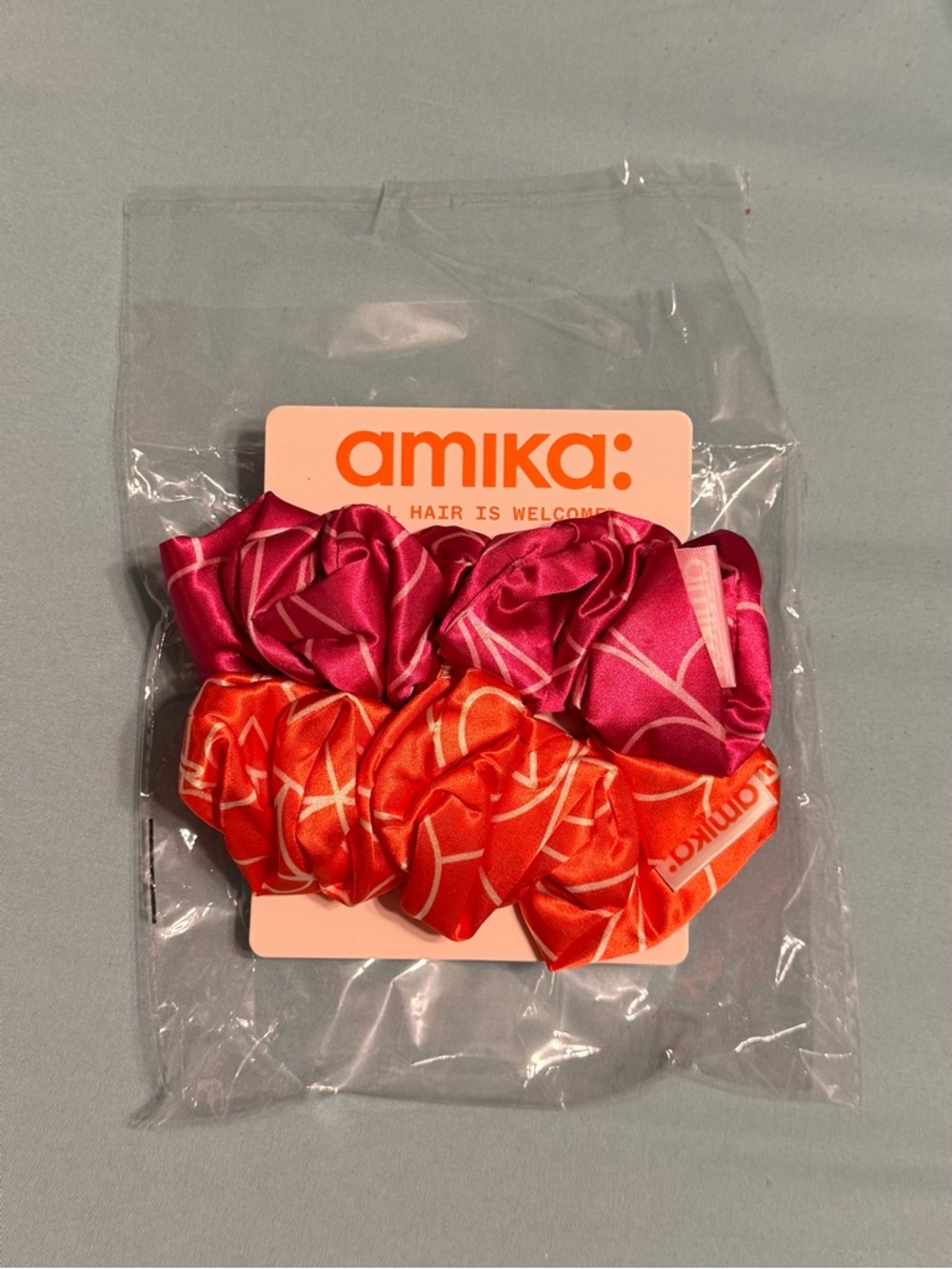 amika Bold Satin Scrunchie Duo in Hot Pink & Bright Orange